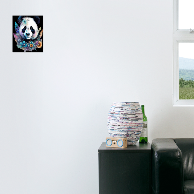 Fantasy, Watercolor, Panda Bear With Flowers and Butterflies by BirdsnStuff